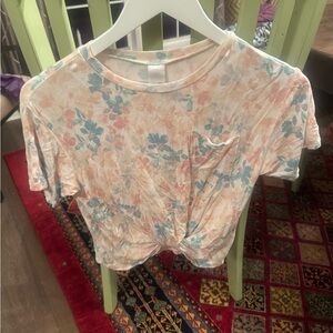 Nordstrom Kids Floral Short Sleeve Tee - Cream and Blue